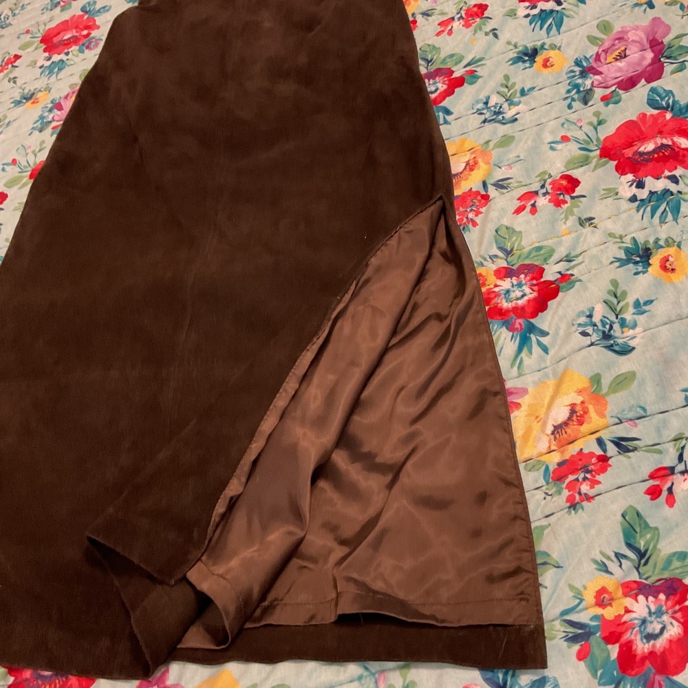Joseph Abboud Collection Brown Suede Leather Maxi Skirt Side Slit Size 8 - Picture 8 of 11